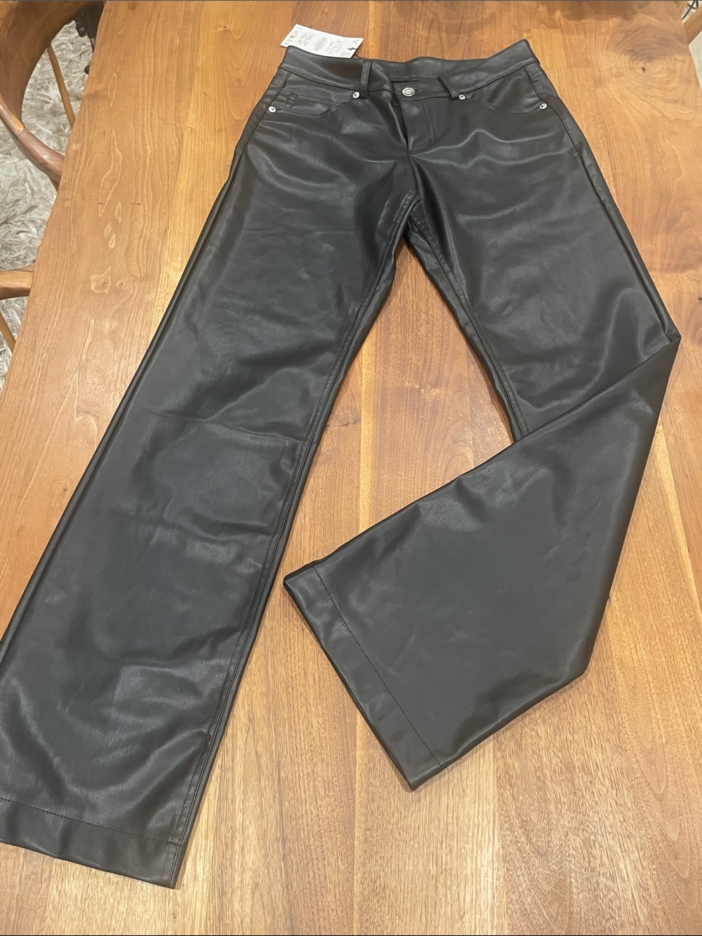 Zara Black Faux Leather Wide-Leg pants - Women